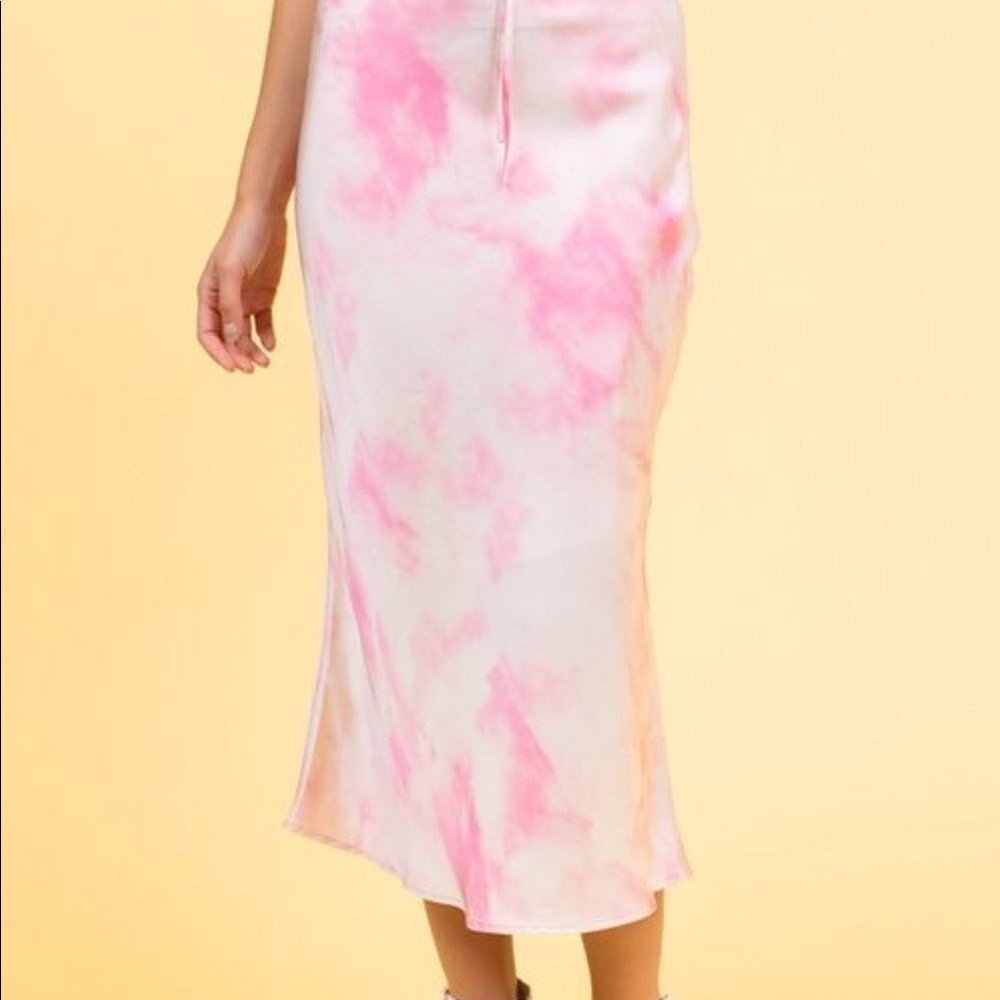 Tie Dye Midi Satin Smooth Skirt - Picture 1 of 8